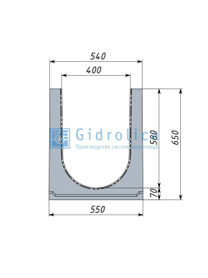 Лоток  водоотводный бетонный коробчатый  (СО-400мм) КU 100.54(40).65(57) - BGU-XL, № 40-0
